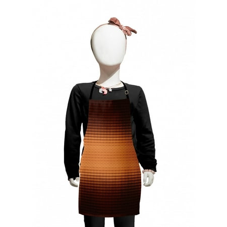 

Checkered Kids Apron Grid Pattern with Vignette Effect Squares Abstract Mosaic Composition Boys Girls Apron Bib with Adjustable Ties for Cooking Baking Painting Dark Brown and Orange by Ambesonne