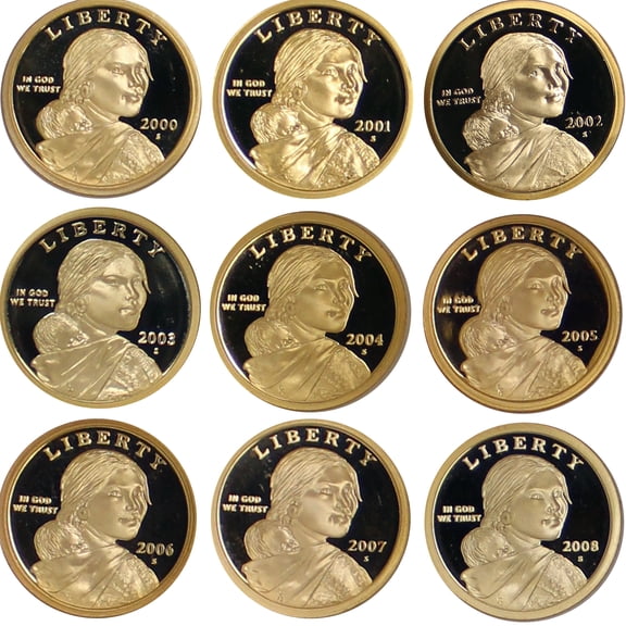 2000-2008 Native American Sacagawea Proof Dollar Run - 9 Coins