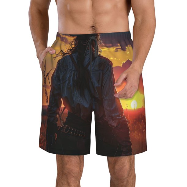 Balery Sunset Western Cowgirl Traje de Baño Estilo Hawaiano para Hombre, Shorts de Secado Rápido con Bolsillos-X-Large