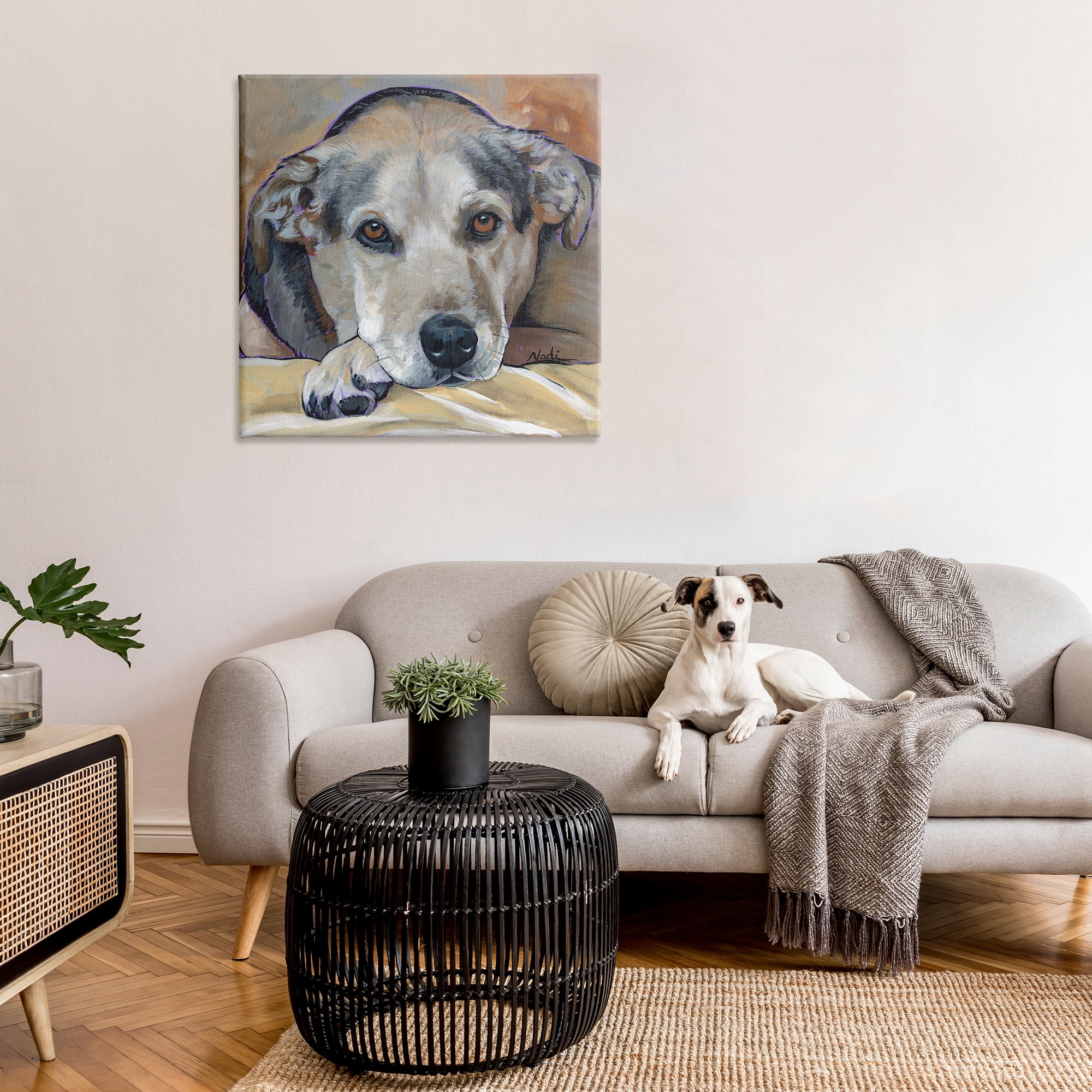 Stupell Industries Cozy Dog Portrait Animals & Insects Painting Gallery Wrapped Canvas Art Print Wall Art, 36 x 36