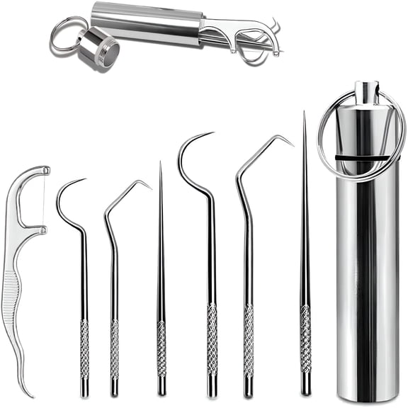 ACDANC 7Pcs 2 Set Portable Stainless Steel Toothpicks Pocket Set,Pocket Keychain Reusable Metal Toothpicks Holder for Outdoor Picnic Camping Traveling