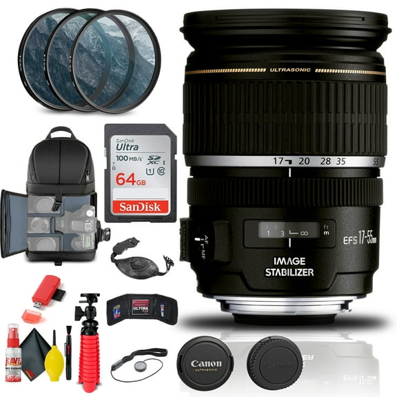 Canon EF-S 17-55mm F/2.8 IS USM Lens (1242B002)   Filter Kit   BackPack   More(International Model)