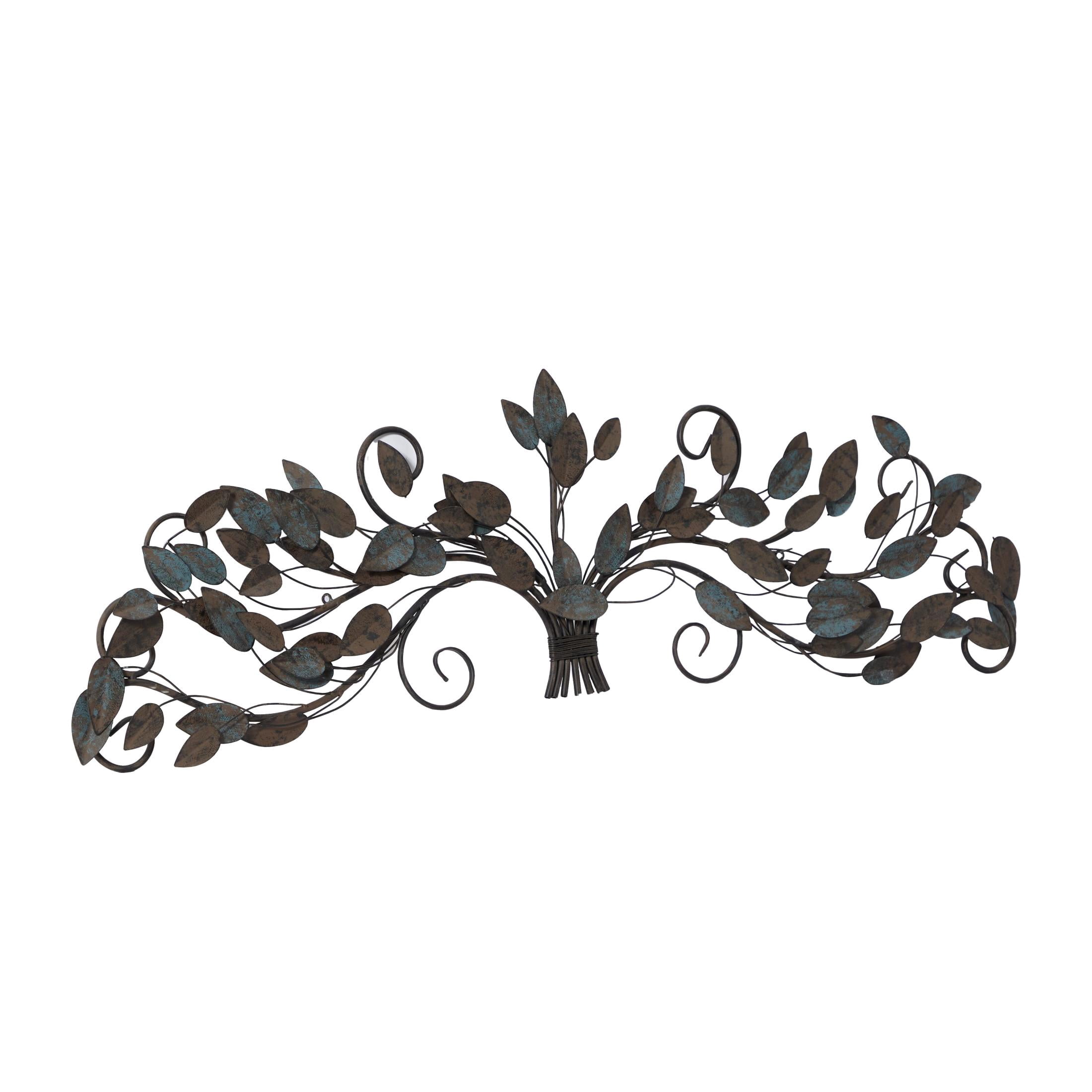 DecMode Blue Metal Leaf Wall Decor with Beaded Accents