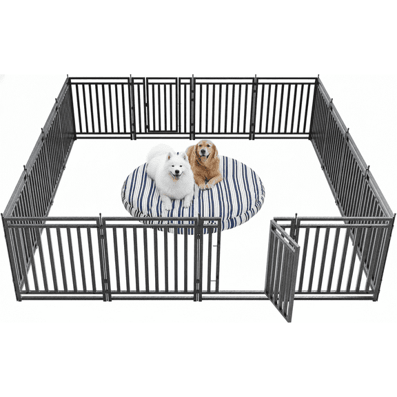 SPZONE 32" Portable Metal Dog Pen, 16 Panels for Outdoor Yard or RV Camping, Black/Silver
