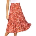 thumbnail image 1 of Qiylii Women's Skirt, Floral/Dot/Leopard Print Ruffle Hem High Waist Female Midi Skirt with Side Pockets, 1 of 10