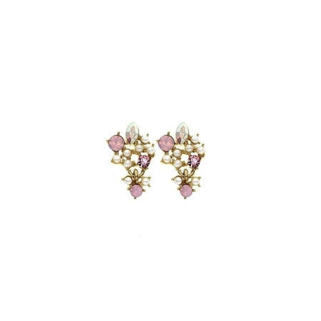 - 14K Gold Plated Pink Opal & Pearl Stud Earrings, Made with Swarovski Crystals