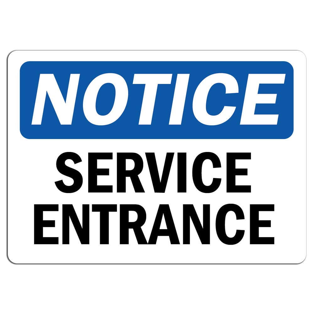 Black notice. Services entrance. Entrance sign. Notice.