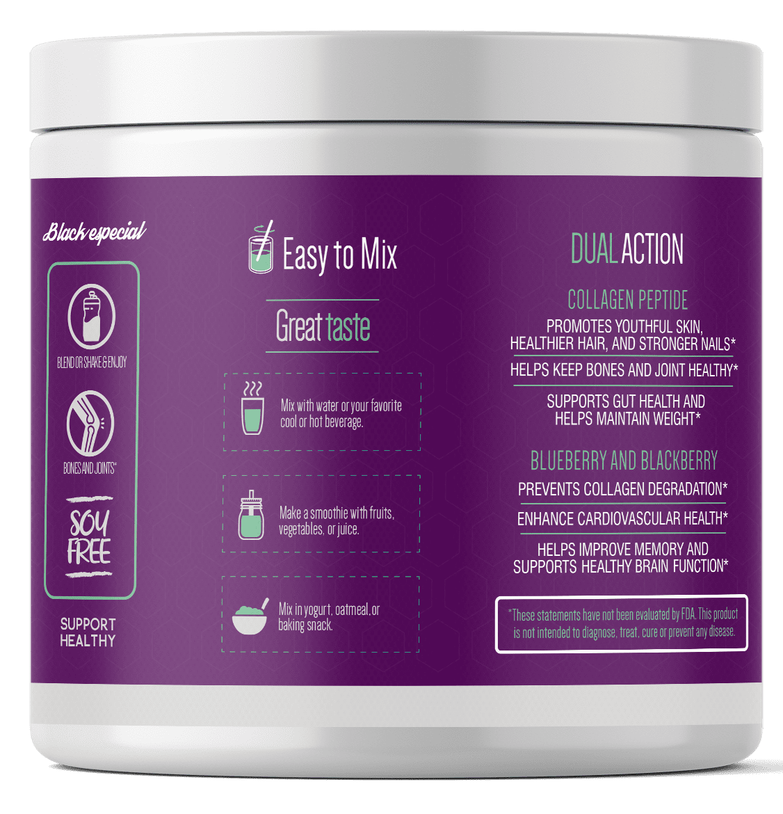 Berry Collagen Blast Powder Hydrolyzed (2) |Premium Blend Grass-fed - Soy Free | Dual Action Collagen Peptides | Support Bones and Joints | Blueberry & Blackberry | IGEN GMO - 204 Grams
