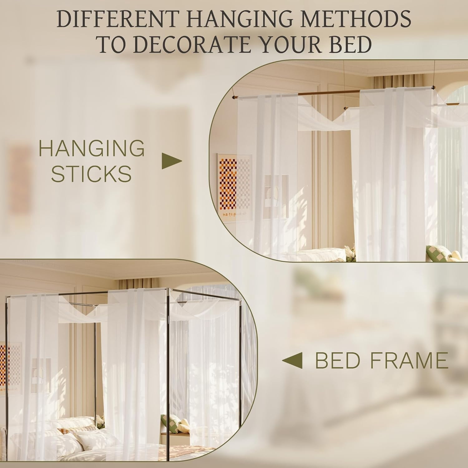 White Canopy Bed Curtains Princess Bed Canopy Scarf for Queen/King Metal Wood Bed Frame, Bed Canopy for Girls Boys, 2 Panel Sheer Chiffon Curtain 39.4" W x 236" L