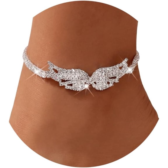 DESIGNICE Silver Ankle Bracelets for Women,Adjustable Rhinestone Pendant Tennis Anklet,Butterfly Heart Infinite Diamond Summer Beach Foot Chain Jewelry Gifts