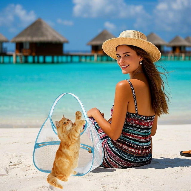 Sac de Transport pour Chat en Maille de Nylon Transparent, Sac à Dos Portable pour Animaux, Sac Pliable à Main pour Chat, Imperméable, Léger, Design Élégant, pour Voyage, Extérieur, Confortable, Respirant, Écharpe pour Chat, Akmoler