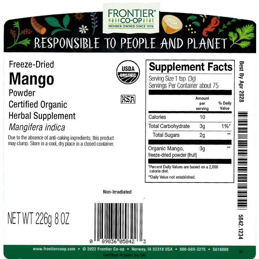 Frontier Co-op Freeze-Dried Mango Powder, Organic 1/2 lb.