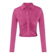 thumbnail image 6 of Besolor Women's Long Sleeve Tops Trendy Collared Button down Ruched Casual Slim Fit Fall Blouse Girls Tee Shirts, 6 of 7