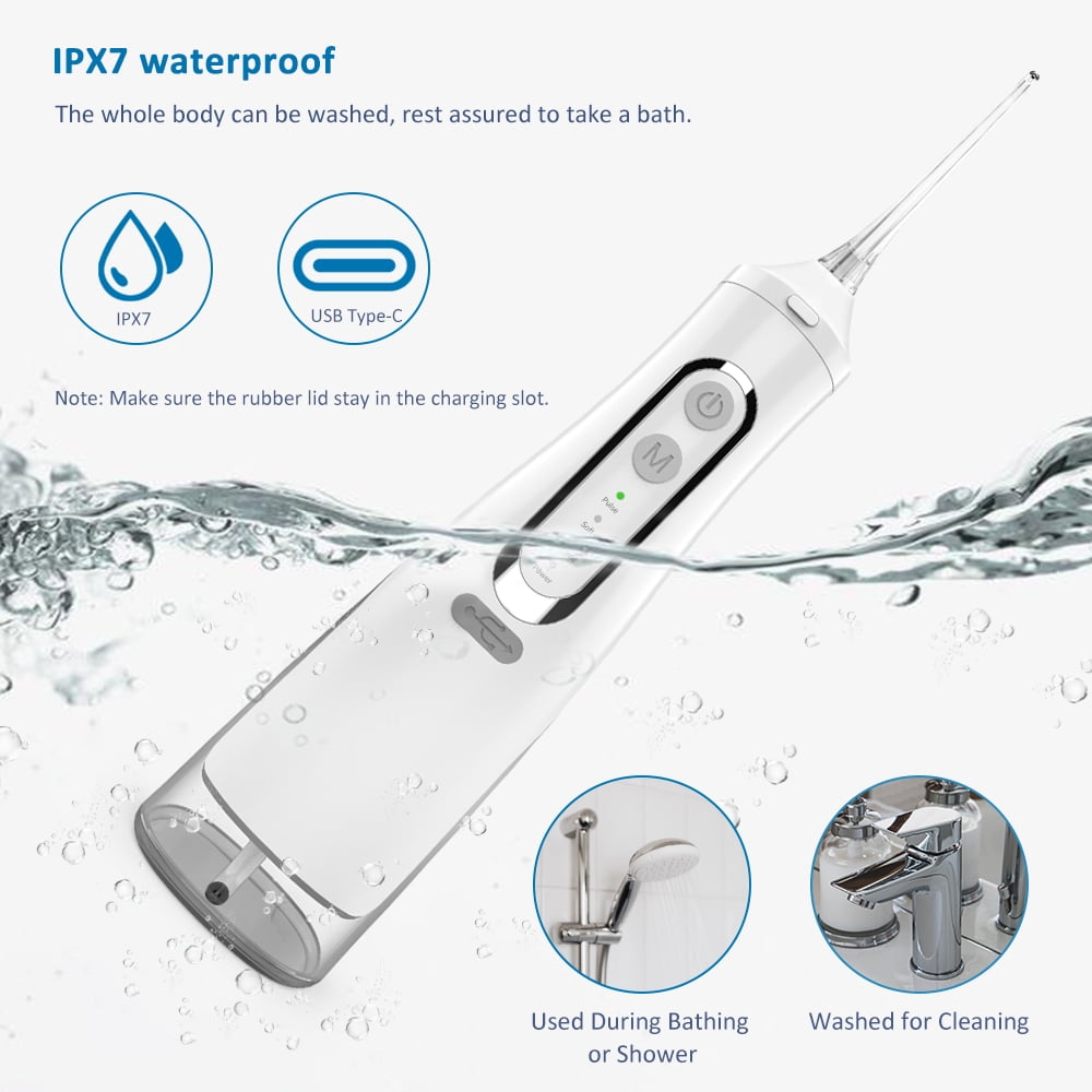YEVYO Cordless Water Flosser Rechargeable, 4 Cleaning Modes, 310ml Water Tank, IPX7 Waterproof, Portable Water Dental Pick for Braces & Adults - White