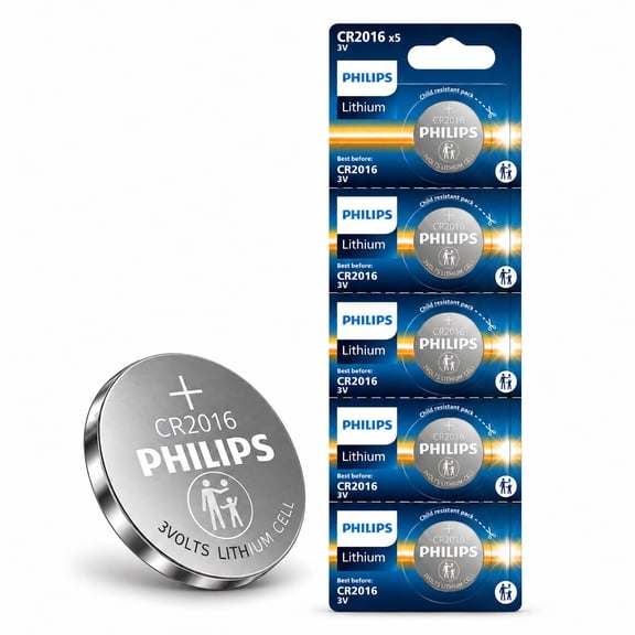 Philips CR2016 Lithium Coin Cell Batteries, 3V, 5 Count