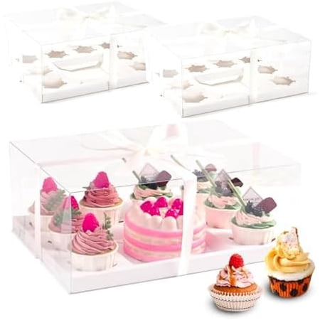 3 Pcs Bento Clear Boxes 1 mini Cake and 8 Cupcakes Box Cake Cupcake Combo Box Rectangle Cupcake Holder for Treats Dessert Boxes Muffins (1+8/3Pcs)