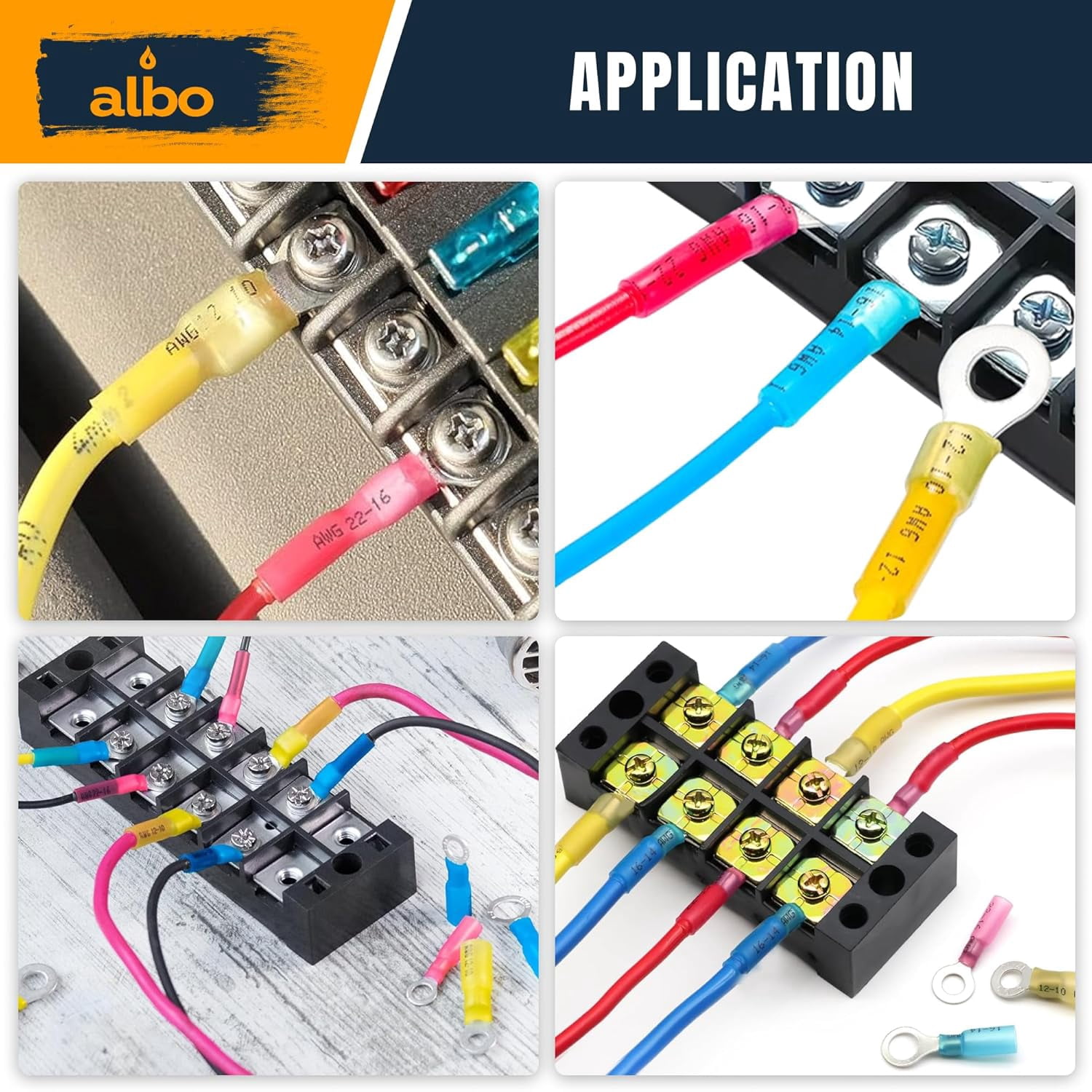 ALBO Heat Shrink Ring Terminal Kit for 22-10 AWG Copper Waterproof Connectors