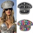 thumbnail image 2 of Rhinestone Adult Military Hat with Rivet Carnivals Party Hat Adult Music Festivals Captain Hat Adult Birthday Hat Silver, 2 of 5