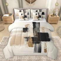 Homewish Chic Minimalst Teens Twin Bedding Sets 7-Piece, Modern Brush Strokes Bedding Comforter Set, Abstract Art Printing Reversible Sheet Sets, Ultra Soft Bedroom Decor