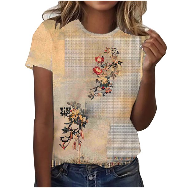 Tops de Ajuste Suelto para las Mujeres Sudadera de Manga Corta, Camiseta Casual Impresa para el Uso Diario de Primavera Y Otoño