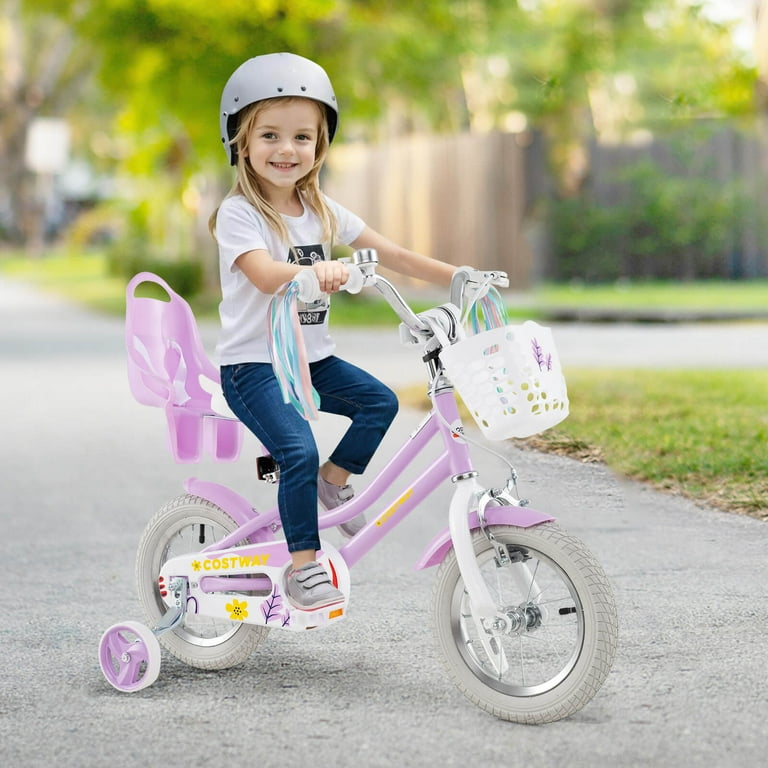 Costway 12 Inch Kids Bike with Training Wheels Doll Seat Basket - Main Image