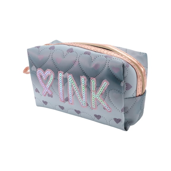 1 Pc Women Portable Love Pink Makeup Bag for Travel Vacation Wedding Black Gray PU