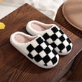 thumbnail image 3 of Pantuflas de algodón con cara sonriente para hombre y mujer, para el hogar, de invierno, con tablero de ajedrez, bordadas a cuadros, pantuflas peludas, 3 of 6