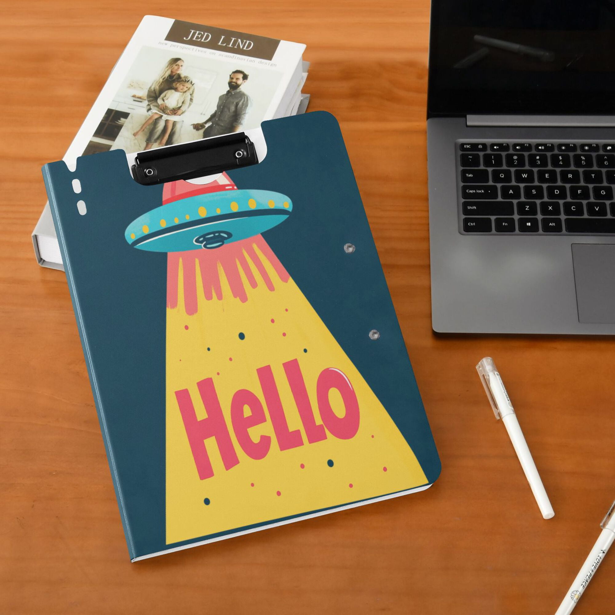 FORMRS A4 Clipboard Folder with Pen Holder Horizontal Foldable School Office Binder, Blue UFO