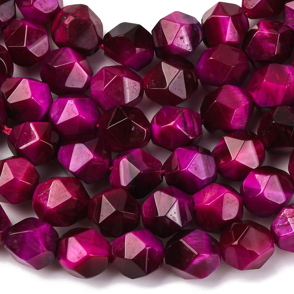3strands Natural Tiger Eye Beads Strands Dyed Heated Faceted Star Cut Beads Medium Violet Red 7~8mm Hole: 1mm 47~48pcs/strand 14.7 inch~15 inch(37~38cm)