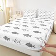 thumbnail image 4 of Castle Fairy Monochrome Sketch Fish King Sheets 4pcs,Line Art Marine Horizontal Repeat Pattern Bedding,Gray White,1 Fitted Sheet,1 Flat Sheet and 2 Pillowcases, 4 of 6