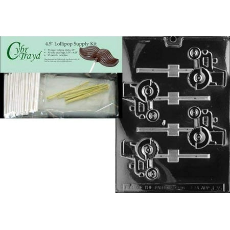 

Cybrtrayd 45StK50-J035 Tractor Lolly Chocolate Candy Mold with Lollipop Supply Kit Includes 50 4.5-Inch Lollipop Sticks 50 Cello Bags and 50 Metallic Twist Ties