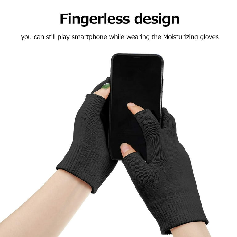 2 Pairs Moisturizing Gloves Fingerless Moisture Gloves Soft Moisturizing  Gloves for Dry Rough and Cracked Hands (Pink and Black)