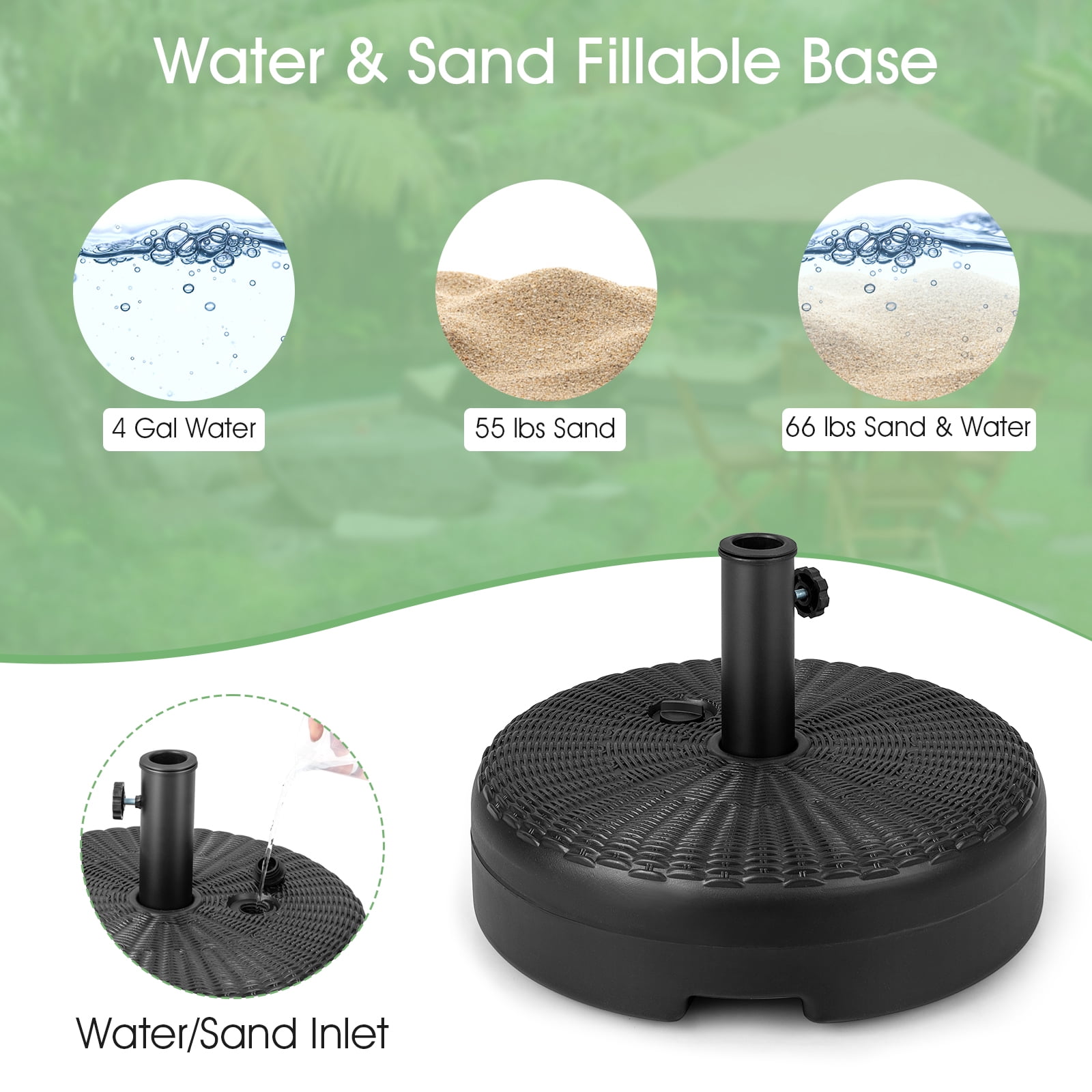 Topbuy Fillable Umbrella Base Stand, Water & Sand Filled Heavy-Duty Patio Umbrella Holder 18” Outdoor Weighted Umbrella Base