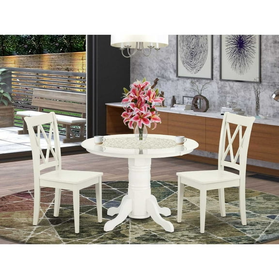 East West Furniture Shelton 3-piece Dining Table and X back Chairs in White