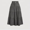 thumbnail image 2 of Cavosen Summer Skirts Loose Solid Pleated Elastic Waist Midi Skirt Ladies A Line Casual Breathable Summer Skirt Dark Gray S, 2 of 6