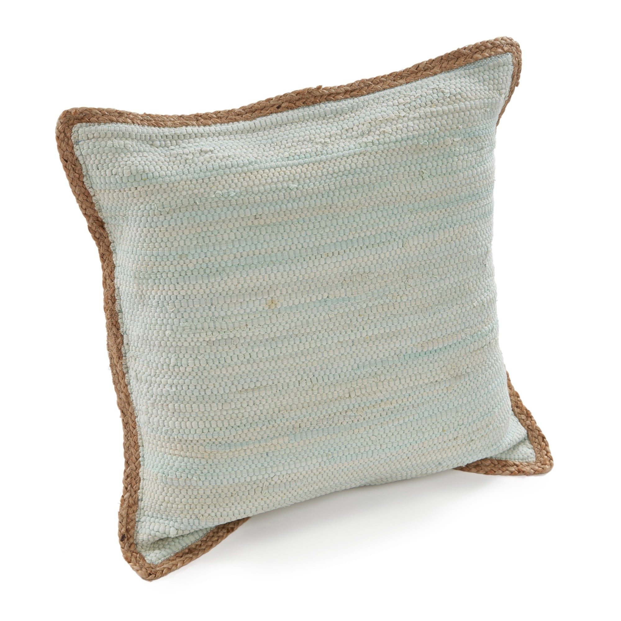 Laddha Home Designs Handwoven Flanged Border Cotton Throw Pillow Cover - 20" - Blue and Tan