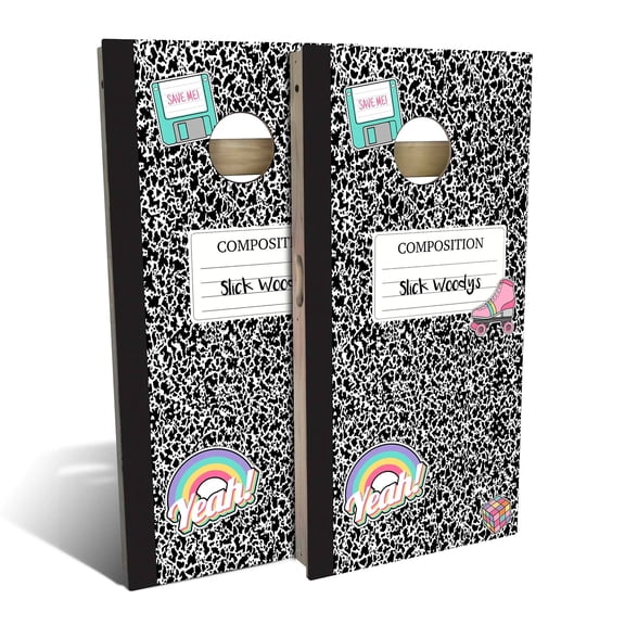 Skip's Garage | 90s Notebook Cornhole Board Set | Includes (2) Boards, (8) Bags & Optional Accessories