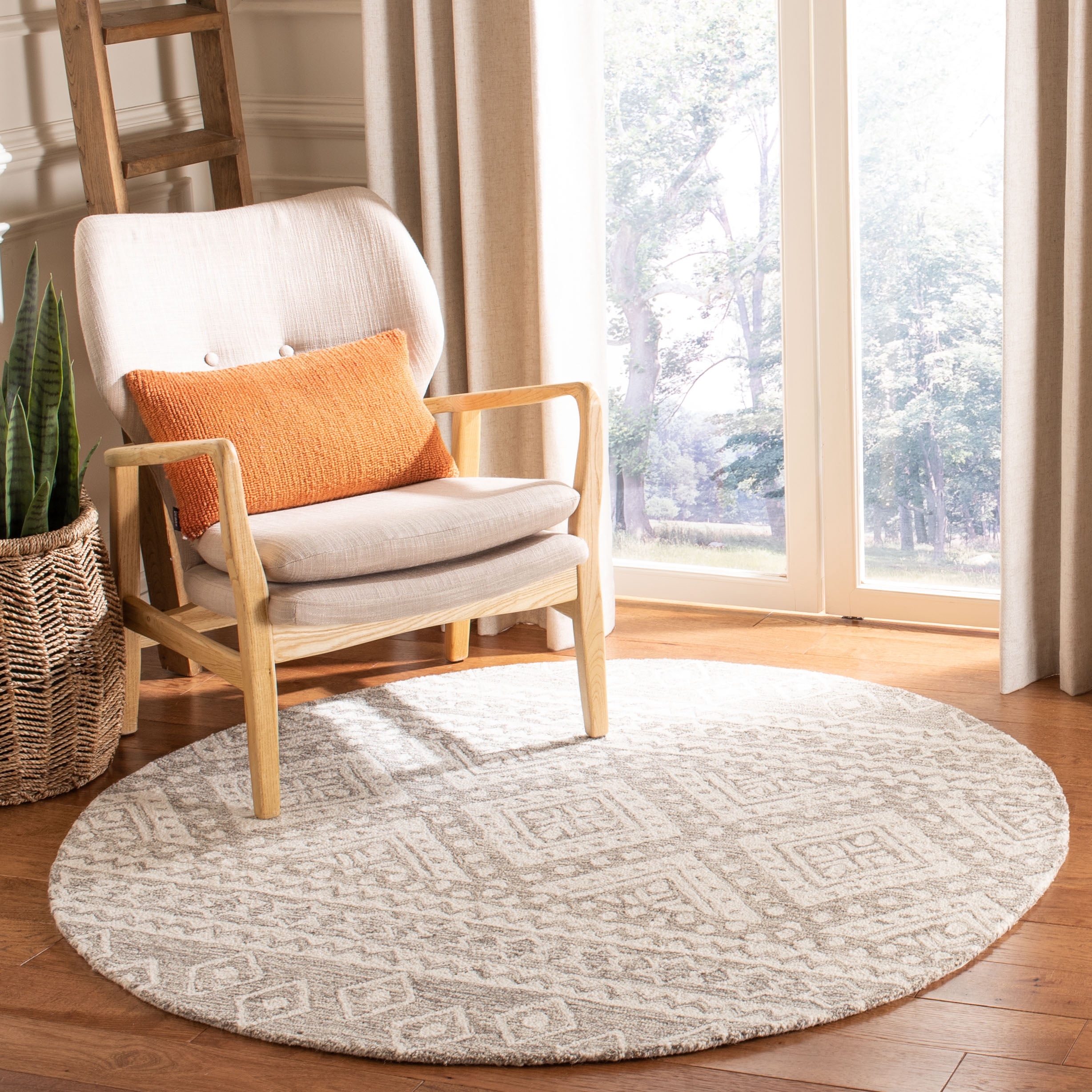SAFAVIEH Micro-Loop Regis Geometric Area Rug, Dark Grey/Ivory, 3' x 3' Round