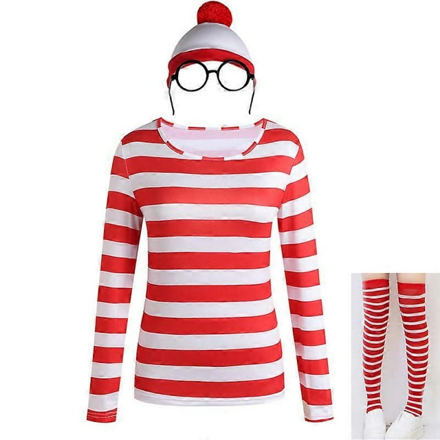 Disfraz de Halloween de Minghuan Cartoon "¿Dónde está Wally?", disfraz de cosplay familiar para adultos y niños, temática de juego.