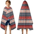 thumbnail image 3 of Red and Blue Christmas Knitted Pattern Hooded Bath Towel，50"x30" for Ages 3 To 12 Kids, Quick Dry Lightweight Soft Microfiber Hood Beach Towel Cover Up for Kids, 3 of 7