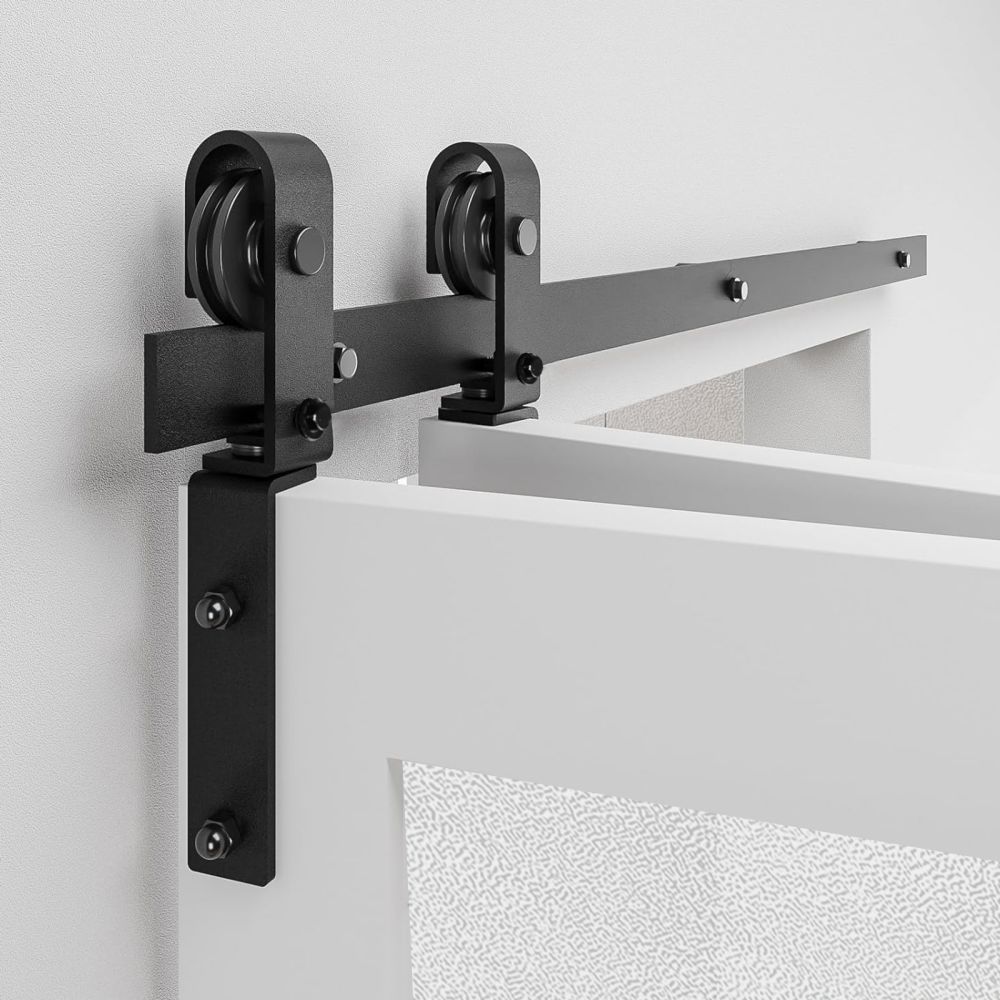 IVV Industrial Style 80" Bi-Folding Sliding Barn Door Hardware Kit for 4 Doors, Slide Smoothly Quietly, Black Track J Shape Roller [Doors not Included]