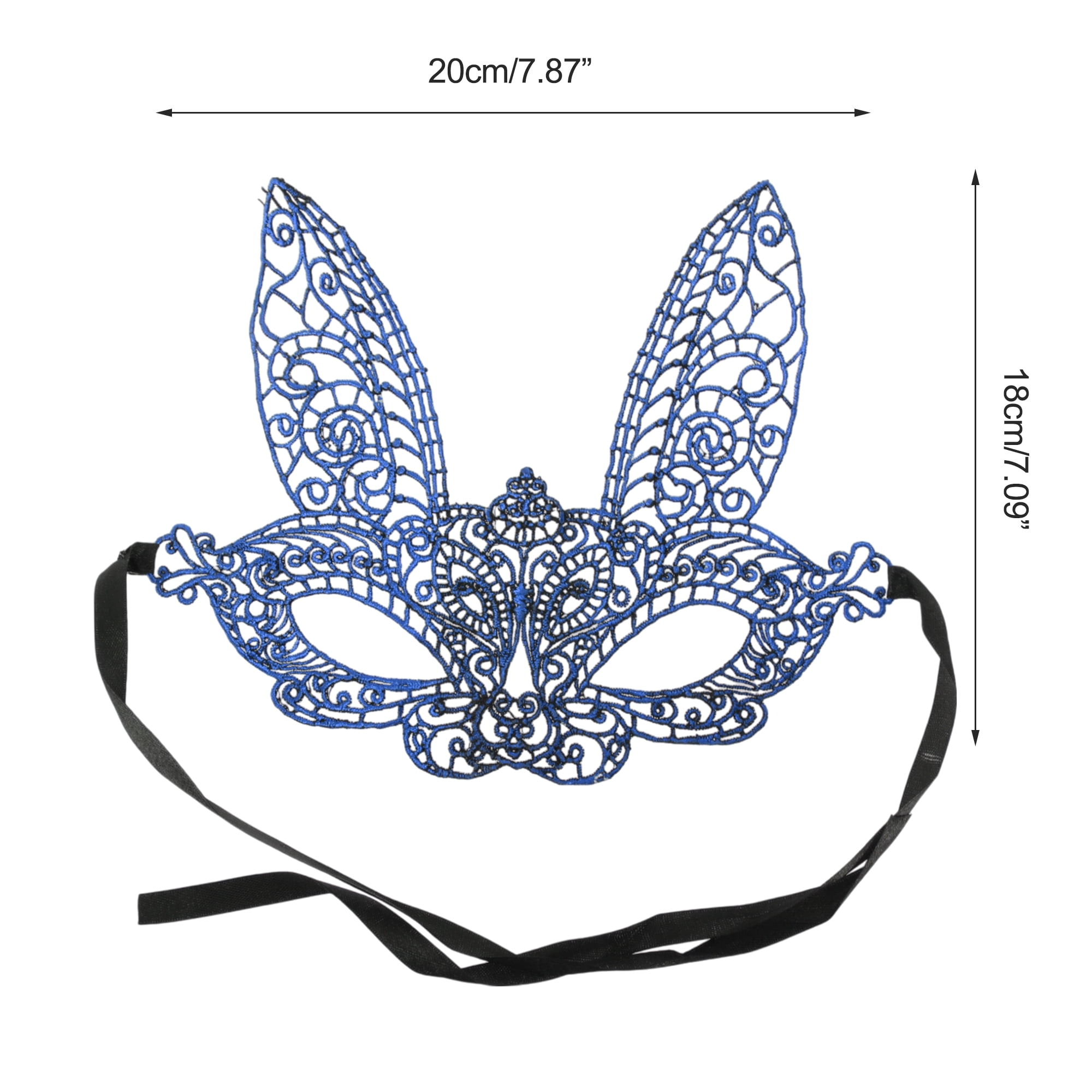 Unique Bargains 1 Pack Elegant Lace Long-Ear Bunny Half Face Party Mask Blue
