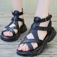 thumbnail image 2 of GiLiling Girls Gladiator Sandals, Open-Toe Adjustable Ankle forefoot Straps PU Upper Non-Slip Thick Sole, Casual Summer Footwear (Black, 11.5-12 Years), 2 of 9