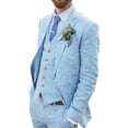 thumbnail image 1 of Wehilion Traje de lino retro para hombre Esmoquin de regreso a casa azul claro Verano Slim Fit Chaqueta de 3 piezas Blazer Playa Boda Traje de hombre bb-l, 1 of 5