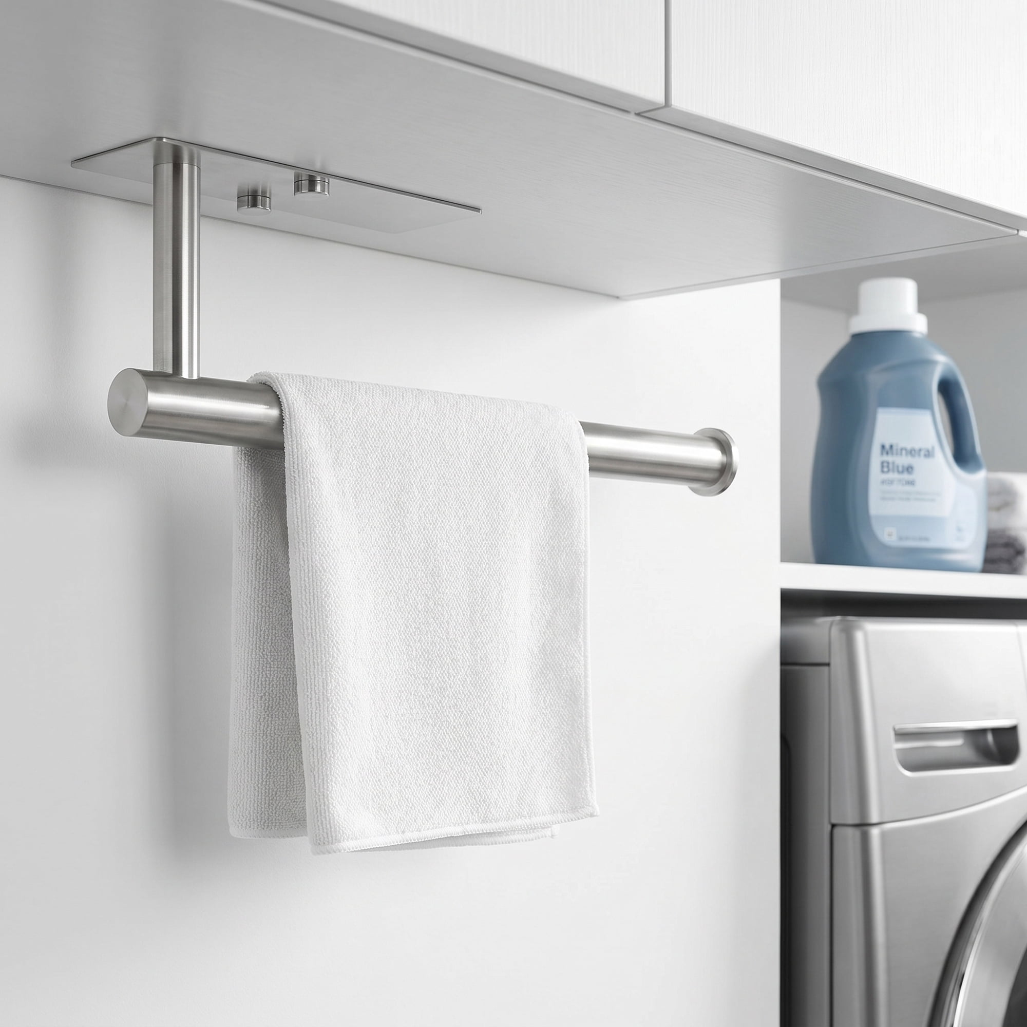 Unique Bargains Kitchen Metal No Drilling Wall Mount Towel Holder Silver 13.2x2.4inch