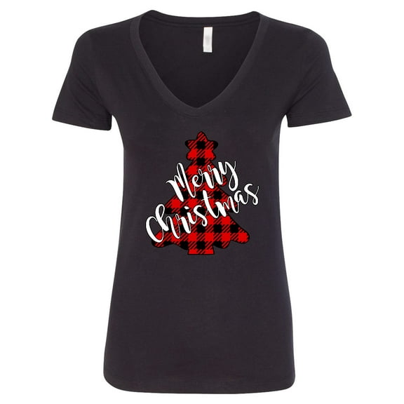 Inktastic Red Buffalo Plaid Christmas Tree Women's V-Neck T-Shirt