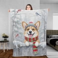 thumbnail image 3 of Playful Corgi Welcomes Winter Snowy Day with Cardinal Bird Cozy Fleece Blanket Welsh Corgi Dog Lover Gifts Idea Warm Soft Throw Blanket - 2017, 3 of 5