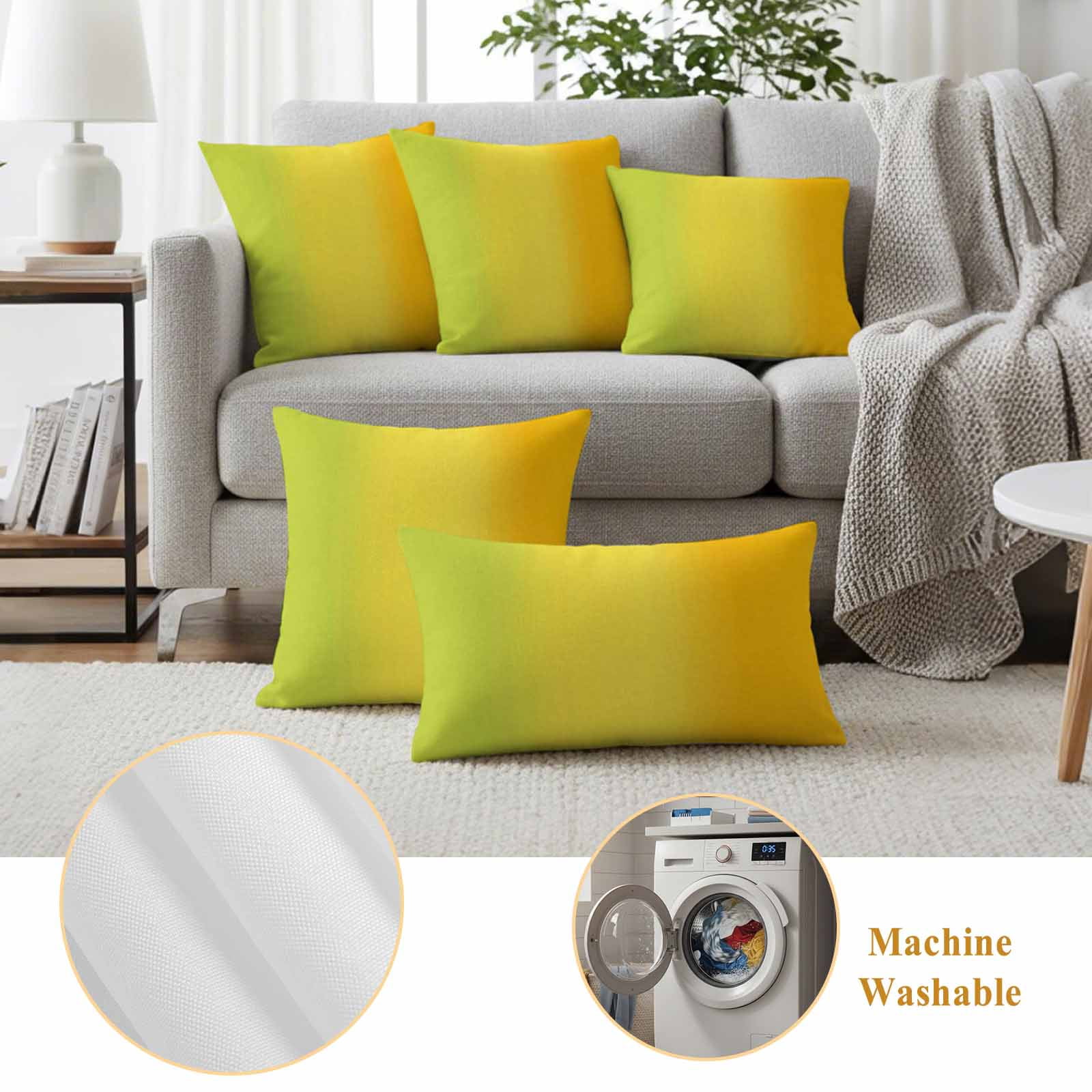 Green Yellow Orange Outdoor Waterproof Throw Pillow Covers 24x24 Set of 2, Vertical Striped Modern Color Decorative Pillowcases Cushion Pillowcase for Couch Sofa Patio Outside Pillow Protector