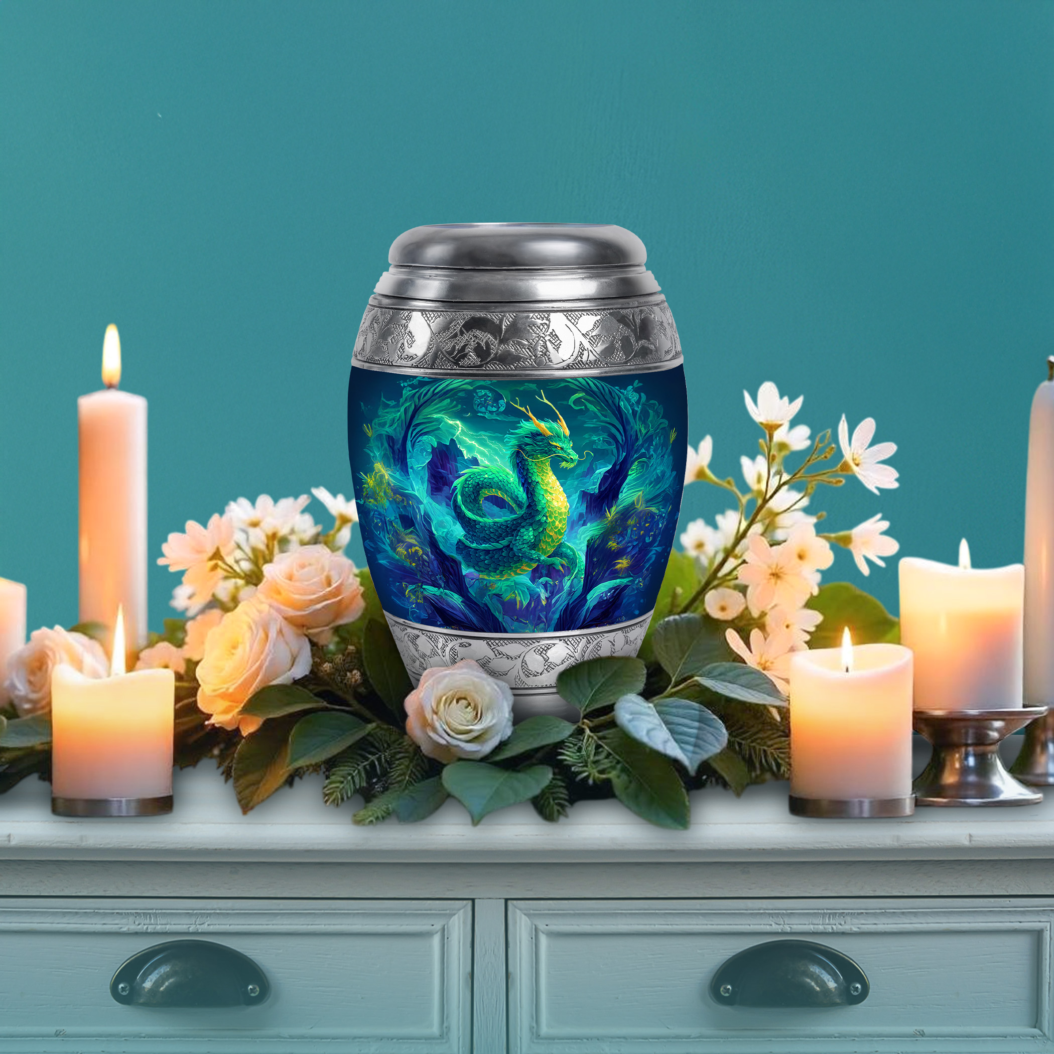 SABURIAL Dragon Urn - Keepsake Funeral Urn For Ashes Man - Little Urns For Human Ashes Adult Female Mom - Combo Of 10 Inch & 3 Inch - Large Decorative Urns