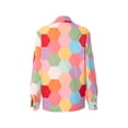 thumbnail image 4 of Seyurigaoka Women Juniors Fashion Geometry Stitching Print Lapel Long Sleeve Shirt, 4 of 9